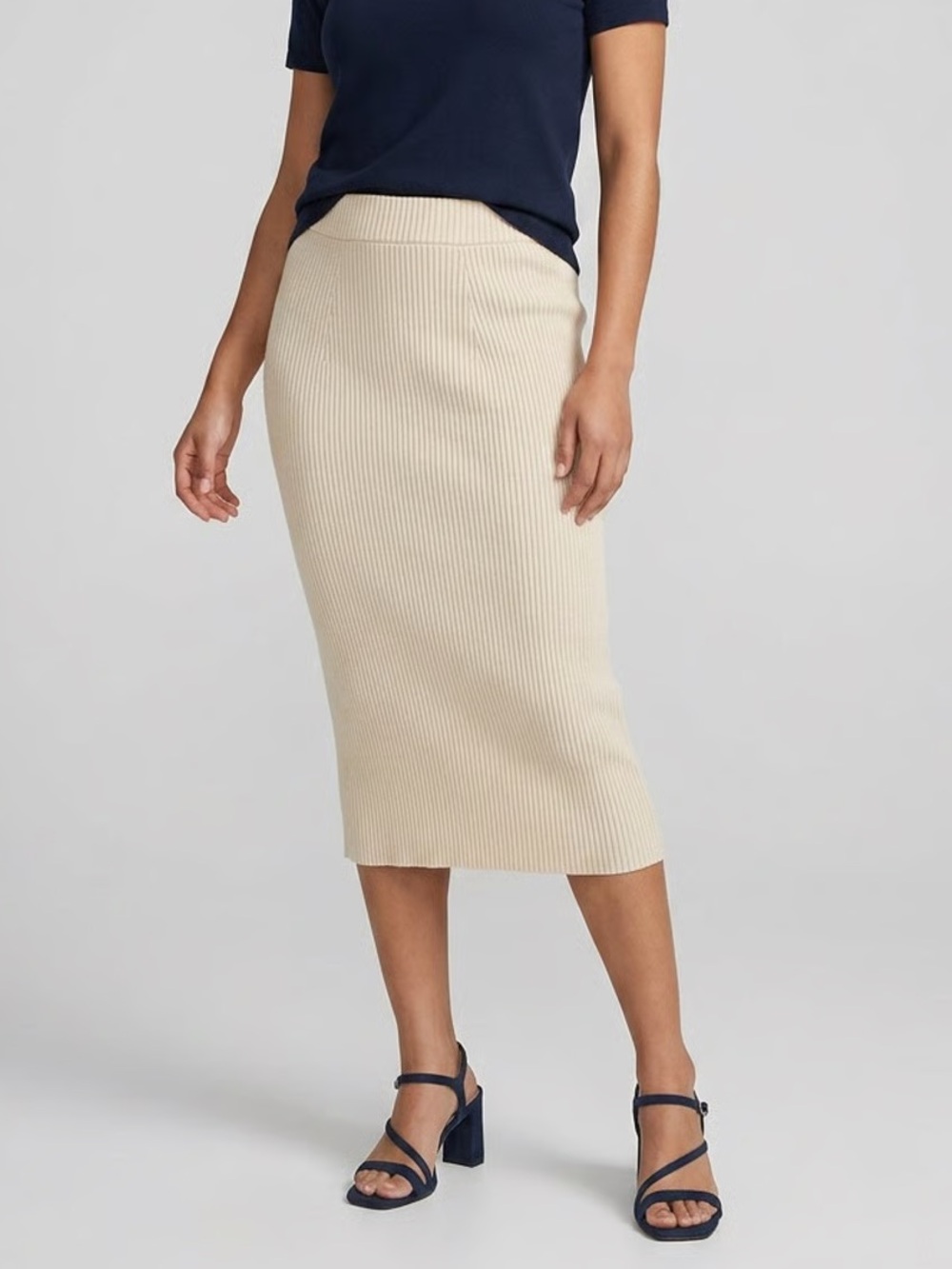 MISSGUIDED | Beige Ribbed Knit Midi Skirt Sz 6